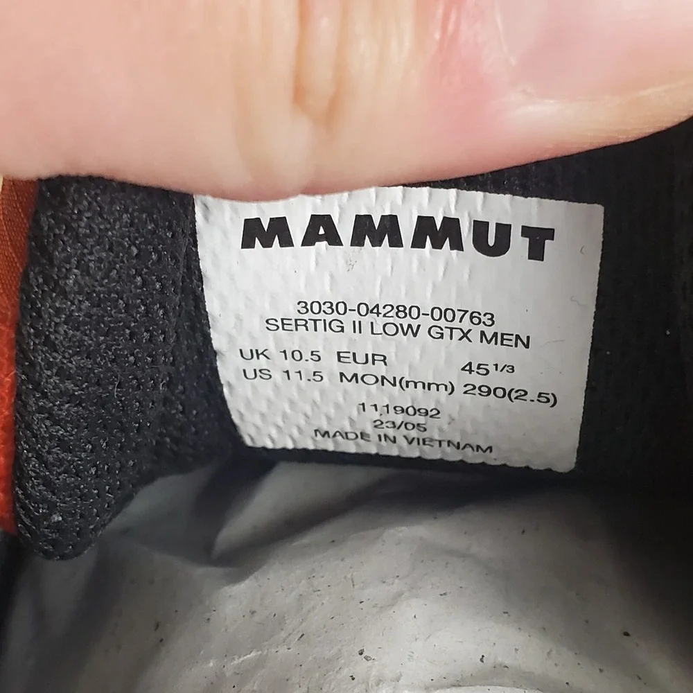 Mammut Sertig II Low GTX Mens Shoes Sz 11.5 Dark Steel Tangerine Hiking Sneakers